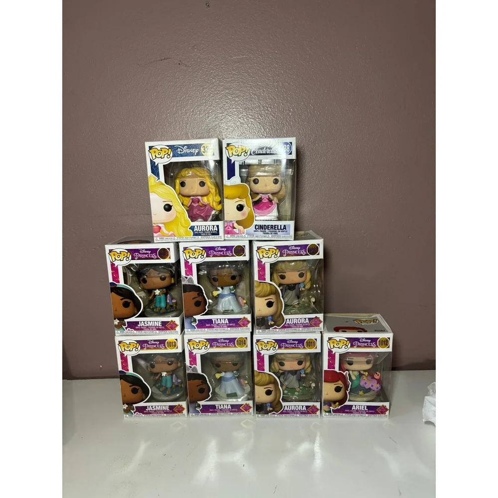 Disney Princess Funko Pop Lot Aurora Cinderella Jasmine Tiana Ariel 9 Figures